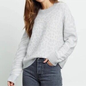 Rails Lana Leopard & Zebra Wool & Cashmere Blend Sweater Grey Pullover Luxury XS